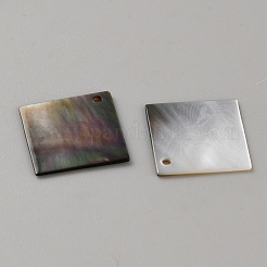 天然石ブラックリップシェルペンダント  菱形チャーム  15x15x0.8mm  穴：1.2mm&nbsp;BSHE-WH0004-13