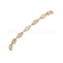 女性用304ステンレススチールリンクチェーンブレスレット  花付きフラットラウンド  ゴールドカラー  7-1/2インチ（19cm）。&nbsp;BJEW-JB12686