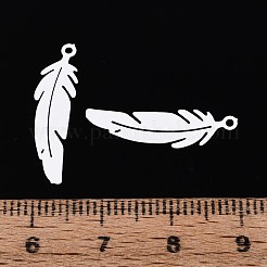 スプレー塗装された430ステンレススチールペンダント  羽根の形をしたチャーム  ホワイト  22x6x0.3mm  穴：1.1mm&nbsp;STAS-N121-06A