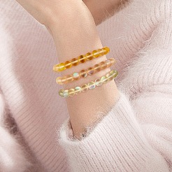 3個のラウンド合成ムーンストーン編組ビーズブレスレット  女性のためのアクセサリー用原石のアクセサリー  きいろ  内径：1-7/8~3-1/4インチ（4.8~8.3cm）&nbsp;BJEW-SW00061-03