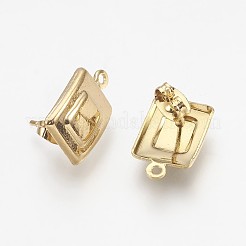201 ステンレススチールスタッドピアス金具  カン付き  ピアスキャッチ/ピアスバックキャッチ  長持ちメッキ  長方形  ライトゴールド  16x10x2mm  穴：1mm  ピン：0.8mm&nbsp;STAS-F178-03KCG