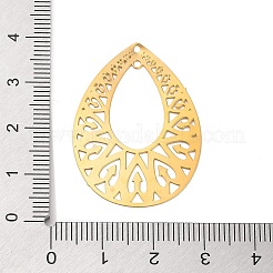 イオンプレーティング(IP) 304 ステンレスペンダント  中空  ティアドロップチャーム  ゴールドカラー  36x26x0.3mm  穴：1.4mm&nbsp;STAS-H183-03G