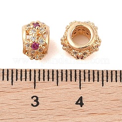 桜の花のくり抜きヨーロピアンビーズ  真鍮マイクロキュービックジルコニア大きな穴ビーズを切り開きます  花  9x6mm  穴：4mm&nbsp;KK-B100-019G
