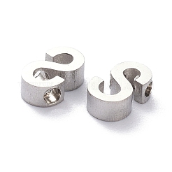 変色しにくい304ステンレススチールチャーム  アルファベット  ステンレス鋼色  文字.s  8x5x3mm  穴：1.8mm&nbsp;STAS-K216-41S-P