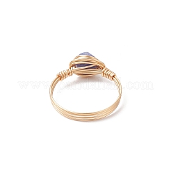 銅線入り蛍石指輪  ラウンド  ゴールドカラー  7mm  内径：19mm&nbsp;RJEW-JR00931