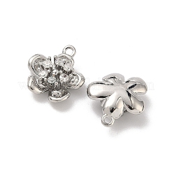 真鍮製マイクロパヴェキュービックジルコニアペンダント  花のチャーム  プラチナ  15x13x5mm  穴：1.2mm&nbsp;KK-L260-03G