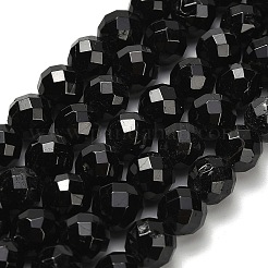 天然石ブラックトルマリンビーズ連売り  多面カット  ラウンド  8mm  穴：0.8mm  約47個/連  15.43''（39.2センチメートル）&nbsp;G-H329-E02-8mm