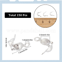 304ステンレススチールボールチープ150個  カロット終了  クラムシェルノットカバー  銀  7.5x4x3.5mm  穴：1.2mm  内径：3.5mm&nbsp;STAS-SC0006-73