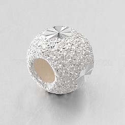 ファンシーカットテクスチャード加工925スターリングシルバーラウンドビーズ  銀  4mm  穴：1.5mm&nbsp;STER-E044-39A