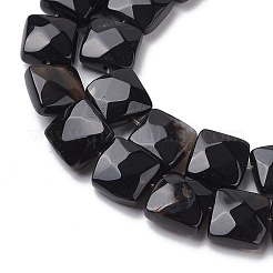 染色・加熱された天然黒瑪瑙ビーズ連売り  多面カット正方形  10x10x5mm  穴：1.2mm  約20個/連  7.95''（20.2センチメートル）&nbsp;G-K359-B13-01