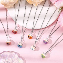 磁器製ラッキーキャットペンダント 304ステンレススチール製ツイストチェーンネックレス レディース メンズ  ステンレス鋼色  ミックスカラー  16.54インチ（42cm）&nbsp;NJEW-JN05552