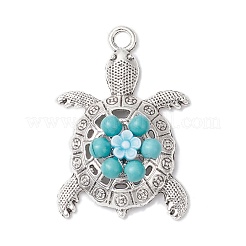 合成ターコイズとアクリルビーズの花の海の動物ペンダント  合金タートルチャーム  アンティークシルバー  ミックスカラー  57.5x37x13mm  穴：4.3mm&nbsp;PALLOY-JF03830