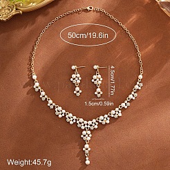 女性用合金ラインストーン＆イミテーションパールネックレス＆イヤリングセット  ゴールドカラー  19.69インチ（50cm）&nbsp;WG9335D-02