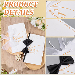 紙製の結婚誓約カード  リボンを含む  プラスチックパールボールチェーン  ステッカー  蝶結び  ホワイト  210x125x1.5mm&nbsp;AJEW-CP0011-25C