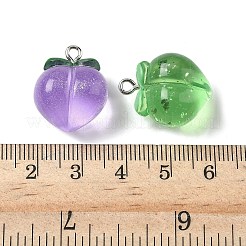 透明樹脂ペンダント  桃  プラチナアイアンループ＆グリッターパウダー付き  ミックスカラー  22x17x13mm  穴：1.8mm&nbsp;RESI-Z038-04P