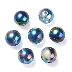 UVメッキレインボー虹色アクリルビーズ  ラウンド  ミッドナイトブルー  15.5x15mm  穴：2.7mm&nbsp;PACR-E001-03D