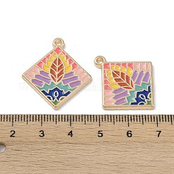 メッキ合金エナメルチャームラック  葉っぱのチャームが付いた菱形  カドミウムフリー＆ニッケルフリー＆鉛フリー  ミックスカラー  28x25x2mm  穴：1.5mm&nbsp;FIND-I038-04