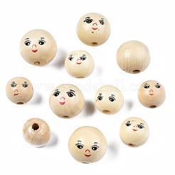 プリント天然木ビーズ  染色されていない  ラウンド  バリーウッド  13x13.5mm  穴：3.5mm  約500個/500g&nbsp;WOOD-S055-39A-01