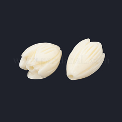染め加工合成サンゴビーズ  ジャスミンの花  乳白色  10.5~11x8~9mm  穴：1mm&nbsp;CORA-N002-A-04L
