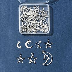 35pcs7スタイルチベットスタイルアロイペンダント  スター/ムーン  アンティークシルバー  18~37x15.5~25x2~2.5mm  穴：1.6~3mm  5個/スタイル&nbsp;FIND-FS0002-88