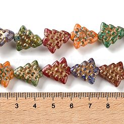 プリントガラスビーズ連売り  ゴールドライン入り  クリスマスツリー  ミックスカラー  15~16.5x14.5~15x6~7mm  穴：1.4mm  約25個/連  15.63''（39.7センチメートル）&nbsp;FIND-H023-07