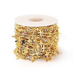 ナザールボンジュウリンクチェーン付きエナメルスター  本物の 18K ゴールドメッキ真鍮製クロス チャーム付き  ハンダ付け  スプール付き  ピンク  11x5.5x2mm  7.5x3x2.5mm&nbsp;CHC-C003-02G-01