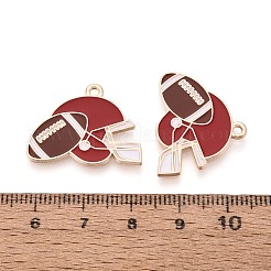 合金エナメルチャーム  ヘルメットチャーム付きラグビー  ゴールドカラー  暗赤色  19.5x25x1mm  穴：1.6mm&nbsp;ENAM-T025-02G-19A