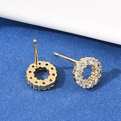 真鍮マイクロパヴェクリアキュービックジルコニアリングスタッドピアス  ラックめっき  長持ちメッキ  カドミウムフリー＆鉛フリー  18KGP本金メッキ  9mm&nbsp;EJEW-F400-12G