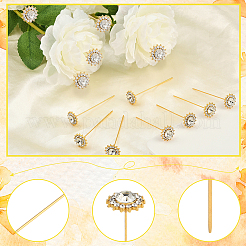 合金クリスタルラインストーンヘッドピン16個  結婚式の花束の装飾用  ゴールドカラー  13.5~14mm&nbsp;FIND-SP0004-63G