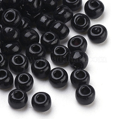 ベーキングペイント ガラスシードビーズ 6/0個  ラウンド  ブラック  4~4.5x3mm  穴：1~1.2mm  約4500個/袋  約450 G /袋&nbsp;SEED-Q025-4mm-M07