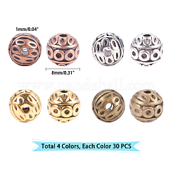 チベット風亜鉛合金ビーズ  鉛フリーとニッケルフリー  ラウンド  ミックスカラー  8mm  穴：1mm  4色  30個/カラー  120個/箱&nbsp;PALLOY-PH0013-28-FF-WH