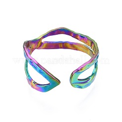 304ステンレススチール製クロスカフリング  女性のためのレインボーカラーオープンリング  usサイズ8 3/4(18.7mm)&nbsp;RJEW-N038-098