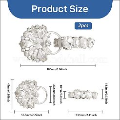 フラワー合金ラインストーンスナップロック留め具2個  オーバーコートの衣類アクセサリー  プラチナ  100mm  クラスプ：53.5x18x18.5mm＆56.5x49x20.5mm  穴：2.5mm&nbsp;FIND-FH0018-22A