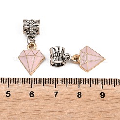 合金エナメルヨーロピアンダングルチャーム  大穴ペンダント  ダイヤモンド  アンティークシルバー  パールピンク  26mm  穴：5mm&nbsp;PALLOY-YW010-02
