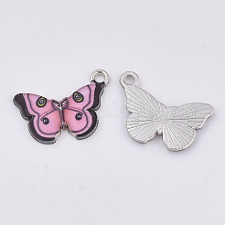 プリント合金ペンダント  エナメル  蝶  プラチナ  ピンク  13.5x20x2mm  穴：1.6mm&nbsp;PALLOY-R111-20
