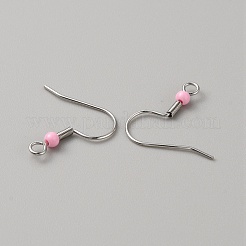 304ステンレススチールピアスフック  コイルとプラスチックボール付きフレンチフック  ピンク  19.5x18.5x3mm  穴：2mm  ピン：0.7mm&nbsp;LS-STAS-WH0027-64P-12
