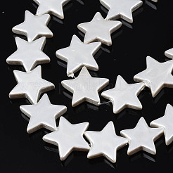 天然淡水シェルビーズ連売り  スター  フローラルホワイト  14x15x2.5mm  穴：0.5mm  約15個/連  7.28インチ（18.5cm）&nbsp;SHEL-S278-043