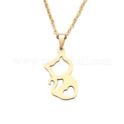 猫の形 304 ステンレススチール 中空子猫ペンダントネックレス 女性用  ゴールドカラー  15.75インチ（40cm）&nbsp;FS-WG44308-02