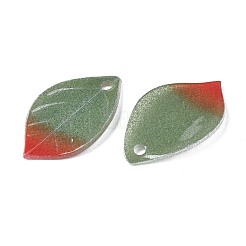プラスチックチャーム  葉  ダークオリーブグリーン  23.5x12x2.5mm  穴：1.5mm&nbsp;KY-N015-042