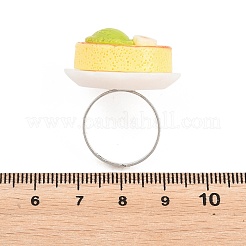 アフタヌーンティーの樹脂とプラスチックの調節可能な女性用指輪  プラチナ  猫の形  27x28.5mm  内径：16.8~17.1mm&nbsp;RJEW-K317-01F