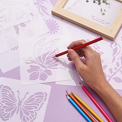 花と蝶の模様のペットの描画ステンシルと2セットの正方形  図面スケールテンプレート  DIYスクラップブッキング用  ホワイト  1セット/スタイル&nbsp;DIY-CW0001-12