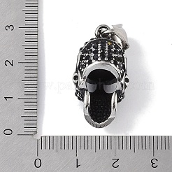 316サージカルステンレスペンダント  ラインストーン付き  スカルチャーム  アンティークシルバー  ジェット  27x15x16mm  穴：8.5x3.5mm&nbsp;STAS-E212-23AS-02