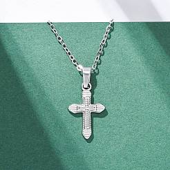 クロス 304 ステンレス ペンダント ネックレス  ステンレス鋼色  17.95インチ（45.6cm）&nbsp;NJEW-H059-10P