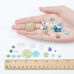 DIYジュエリー作成キット  樹脂カボションとビーズを含む  アクリルビーズ  花と蝶と指輪と半円  グリーン  3~30x4~41x2~9mm  穴：1.4~2.5mm&nbsp;DIY-PH0013-36