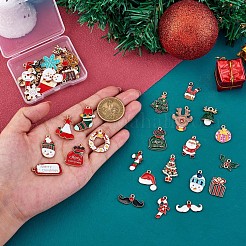 クリスマス合金エナメルペンダント40個。  ラインストーン付き  サンタクロース＆スノーフレーク＆クリスマスツリー＆トナカイ/クワガタ  ジュエリー イヤリング ギフト クラフト ホリデー デコレーション用  ミックスカラー  17x13mm〜28x17mm  穴：2mm&nbsp;JX268A