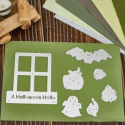 ハロウィンの炭素鋼のカッティングダイステンシル  DIYスクラップブッキング用  フォトアルバム  装飾的なエンボス紙カード  つや消しステンレススチールカラー  コウモリ＆パンプキン＆ゴースト＆ウィンドウ  混合模様  29~94.5x37.5~92x0.9mm  4個/セット&nbsp;DIY-WH0387-65MP