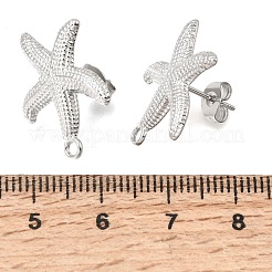 304ステンレススチールスタッドピアス金具  ヒトデ  カン付き  ステンレス鋼色  20x17mm  穴：1.8mm  ピン：0.8x10.5mm&nbsp;STAS-D391-03B-P
