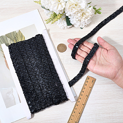 プラスチックとポリエステルのパイルビーズ  スパンコールビーズ  装飾アクセサリー  2列パレットロール  フラットラウンド  ブラック  15mm  13m / pc&nbsp;OCOR-WH20016-04G