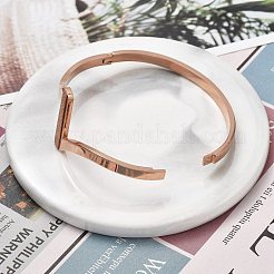 イオンプレーティング（IP）304ステンレススチール製ヒンジ付き女性用バングル  艶消し  ローズゴールド  内径：2-1/4x1-7/8インチ（5.8x4.9cm）&nbsp;BJEW-A011-20RG