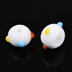 手作りのランプワークの凹凸のあるビーズ  ドーナツ  ホワイト  11~15.5x8.5~9.5mm  穴：1~1.8mm&nbsp;LAMP-ZX003-07-01